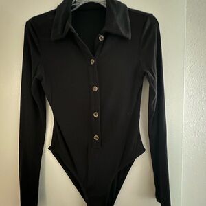 Black Long Sleeve Button-Up Bodysuit